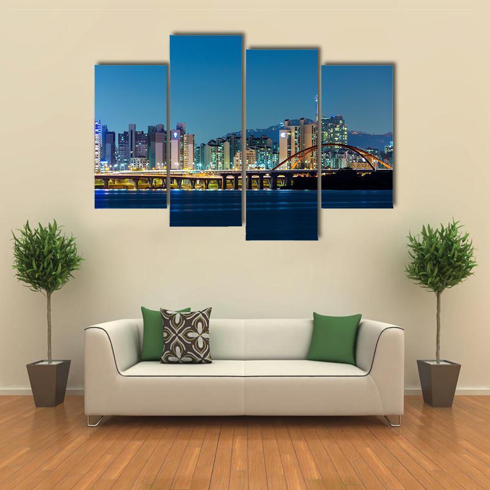 Seoul Skyline Canvas Wall Art-4 Pop-Gallery Wrap-50" x 32"-Tiaracle