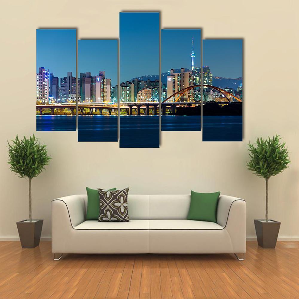 Seoul Skyline Canvas Wall Art-5 Pop-Gallery Wrap-47" x 32"-Tiaracle