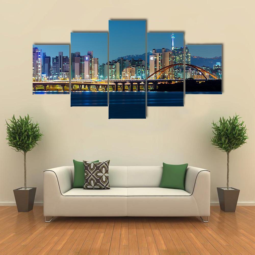 Seoul Skyline Canvas Wall Art-5 Star-Gallery Wrap-62" x 32"-Tiaracle