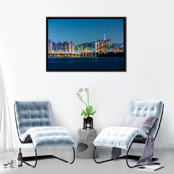 Seoul Skyline Canvas Wall Art-1 Piece-Floating Frame-24" x 16"-Tiaracle