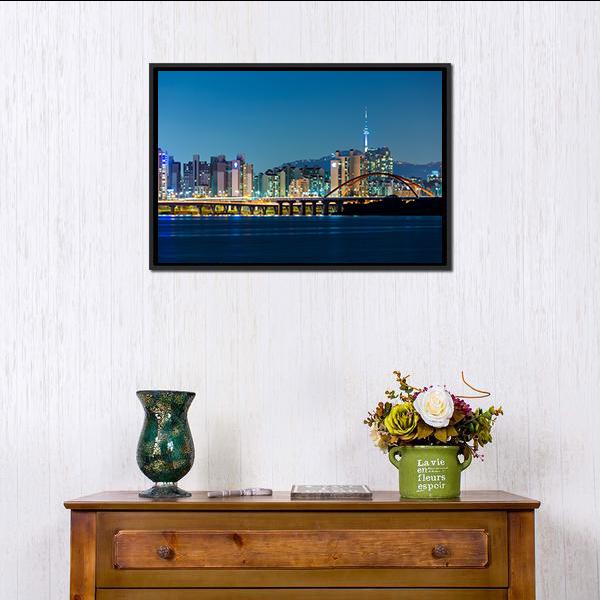 Seoul Skyline Canvas Wall Art-3 Horizontal-Gallery Wrap-25" x 16"-Tiaracle