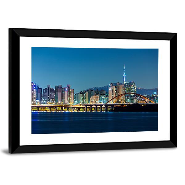 Seoul Skyline Canvas Wall Art-3 Horizontal-Gallery Wrap-25" x 16"-Tiaracle