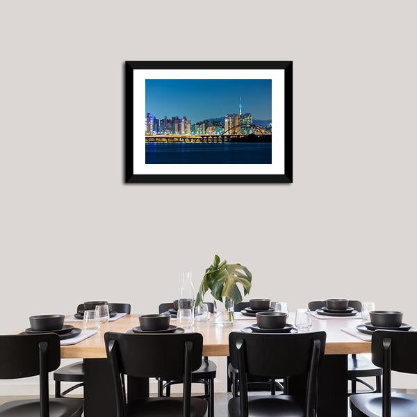 Seoul Skyline Canvas Wall Art-1 Piece-Framed Print-20" x 16"-Tiaracle