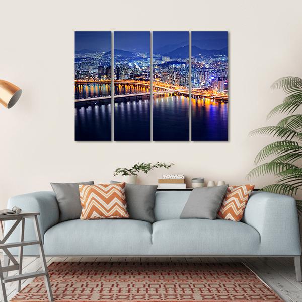 Seoul Tower And Downtown Skyline At Night Canvas Wall Art-4 Horizontal-Gallery Wrap-34" x 24"-Tiaracle