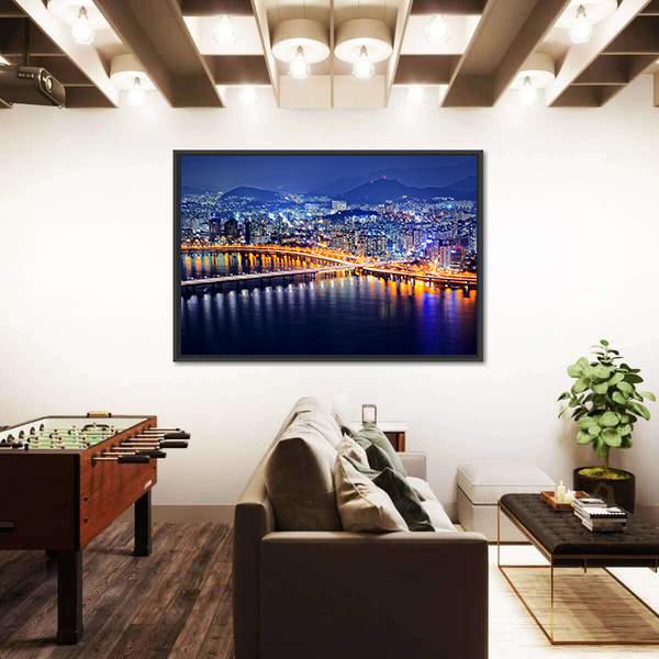 Seoul Tower And Downtown Skyline At Night Canvas Wall Art-5 Horizontal-Gallery Wrap-22" x 12"-Tiaracle