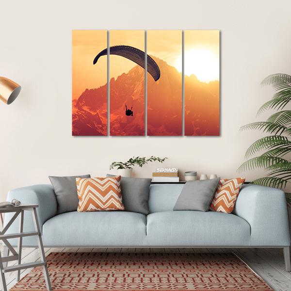 Sepia Paraglide Silhouette Over Alps Peaks Canvas Wall Art-4 Horizontal-Gallery Wrap-34" x 24"-Tiaracle