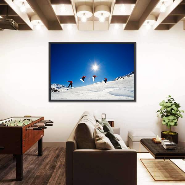 Sequence Shot Of Snowboarder Going Over Jump Canvas Wall Art-3 Horizontal-Gallery Wrap-25&quot; x 16&quot;-Tiaracle
