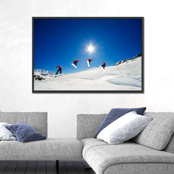 Sequence Shot Of Snowboarder Going Over Jump Canvas Wall Art-3 Horizontal-Gallery Wrap-25&quot; x 16&quot;-Tiaracle
