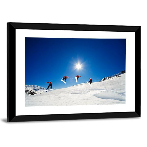 Sequence Shot Of Snowboarder Going Over Jump Canvas Wall Art-3 Horizontal-Gallery Wrap-25&quot; x 16&quot;-Tiaracle