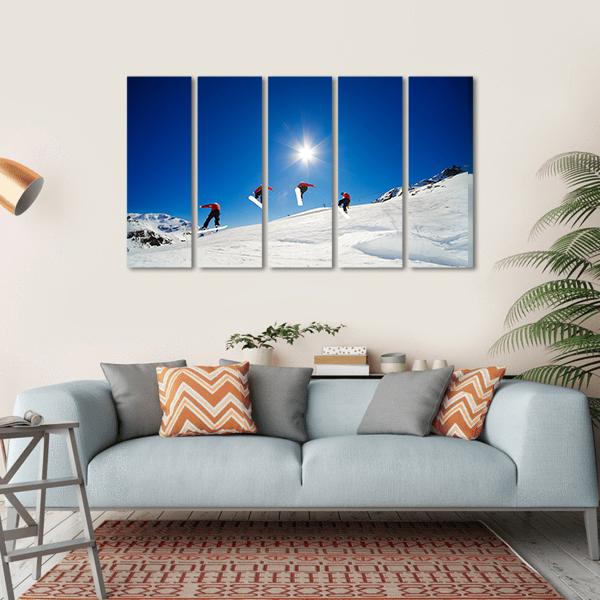 Sequence Shot Of Snowboarder Going Over Jump Canvas Wall Art-5 Horizontal-Gallery Wrap-22" x 12"-Tiaracle