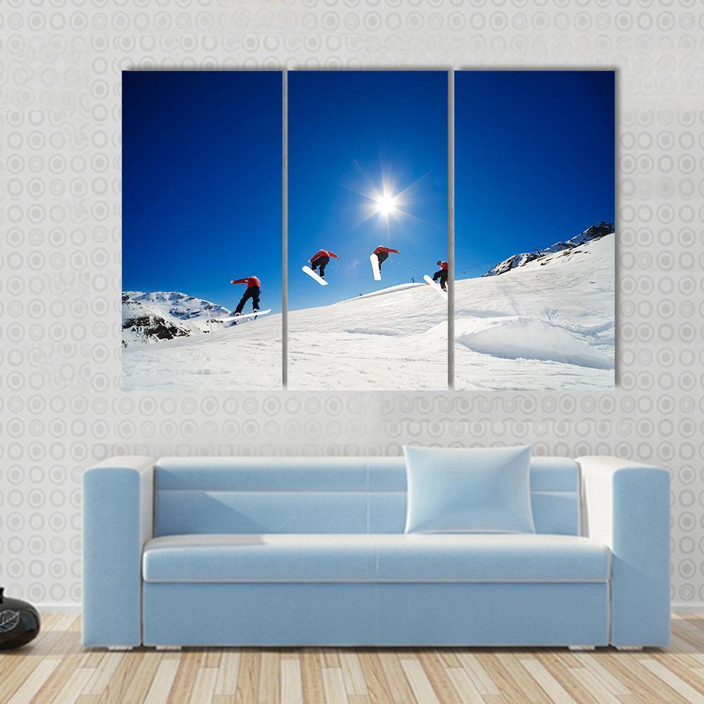 Sequence Shot Of Snowboarder Going Over Jump Canvas Wall Art-3 Horizontal-Gallery Wrap-37&quot; x 24&quot;-Tiaracle