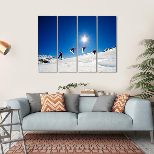 Sequence Shot Of Snowboarder Going Over Jump Canvas Wall Art-4 Horizontal-Gallery Wrap-34" x 24"-Tiaracle