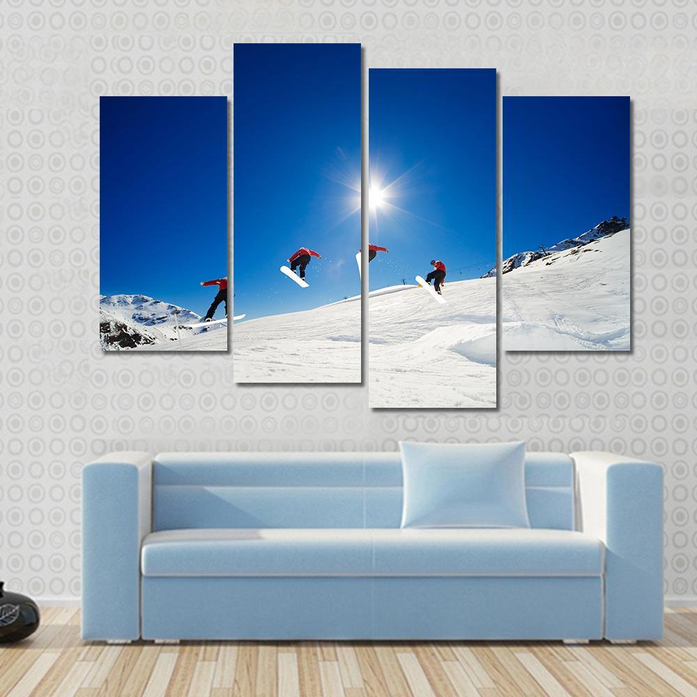 Sequence Shot Of Snowboarder Going Over Jump Canvas Wall Art-4 Pop-Gallery Wrap-50&quot; x 32&quot;-Tiaracle