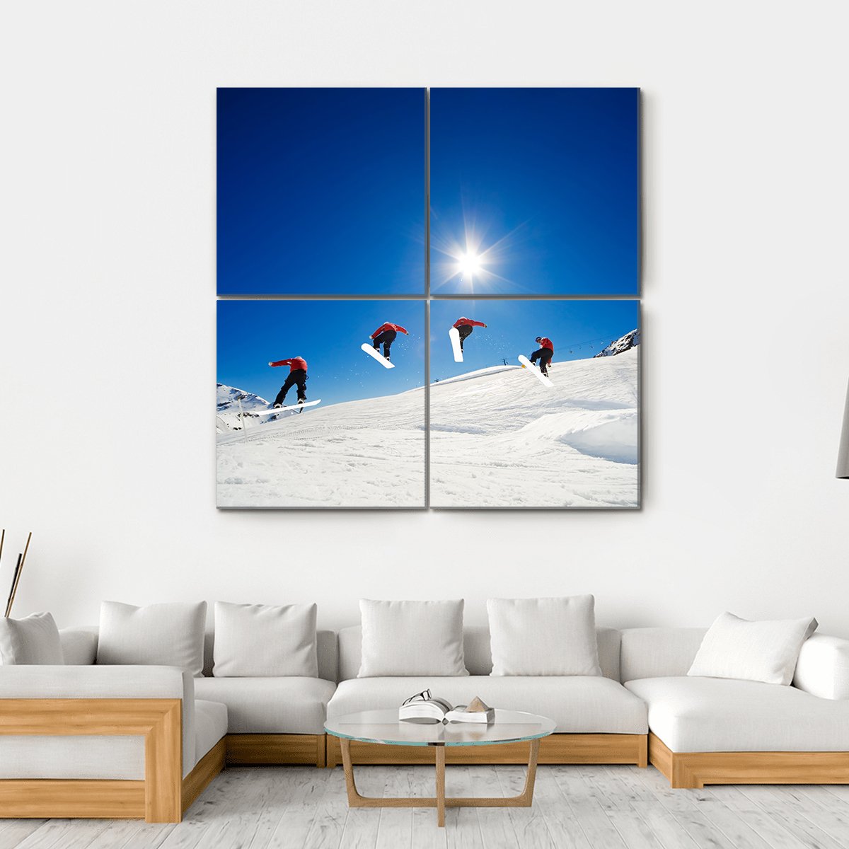 Sequence Shot Of Snowboarder Going Over Jump Canvas Wall Art-4 Square-Gallery Wrap-17" x 17"-Tiaracle