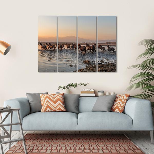 Sequenced Wild Horses Canvas Wall Art-4 Horizontal-Gallery Wrap-34" x 24"-Tiaracle