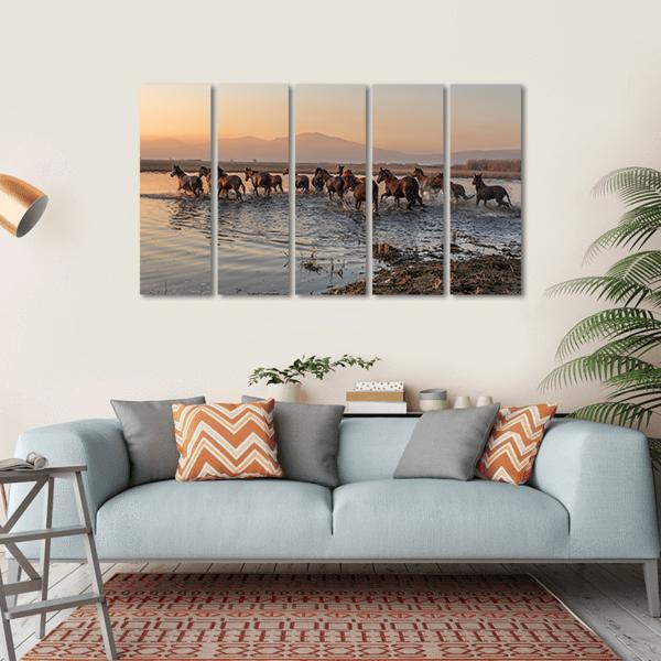 Sequenced Wild Horses Canvas Wall Art-5 Horizontal-Gallery Wrap-22" x 12"-Tiaracle