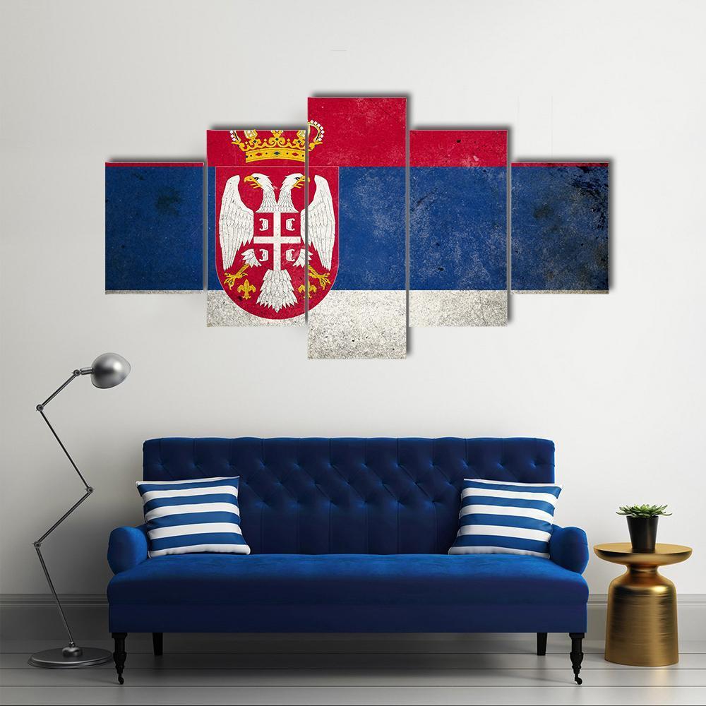 Serbia Flag On Grunge Texture Canvas Wall Art-5 Star-Gallery Wrap-62" x 32"-Tiaracle