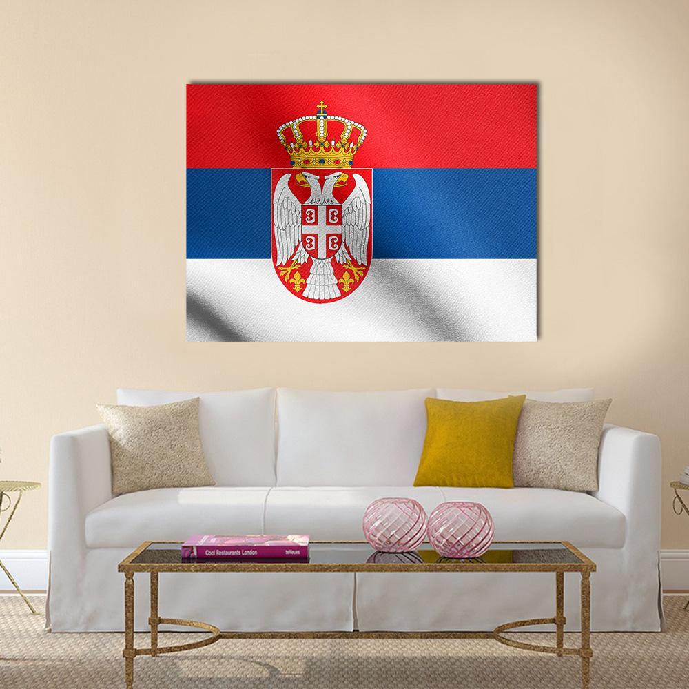 Serbian National Official Flag Canvas Wall Art-4 Horizontal-Gallery Wrap-34" x 24"-Tiaracle