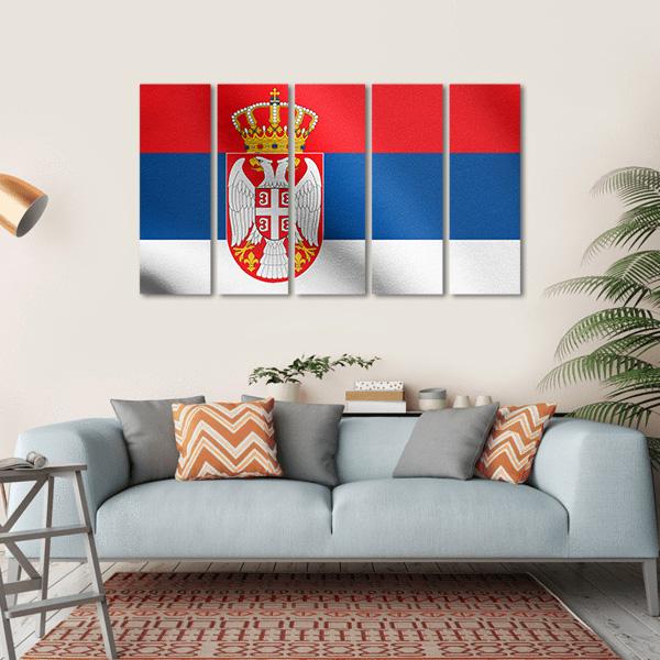 Serbian National Official Flag Canvas Wall Art-5 Horizontal-Gallery Wrap-22" x 12"-Tiaracle