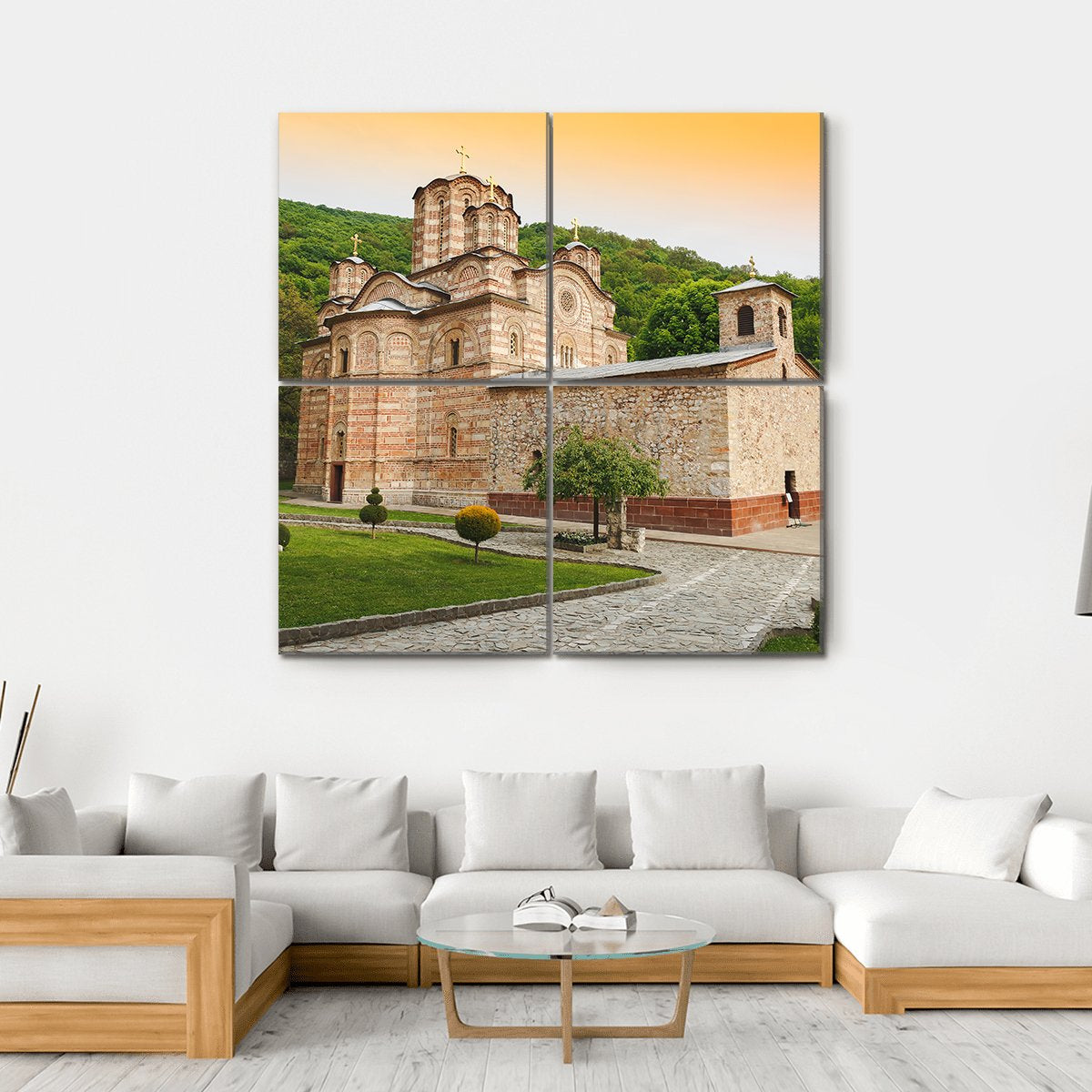 Serbian Orthodox Monastery Ravanica Canvas Wall Art-4 Square-Gallery Wrap-17" x 17"-Tiaracle
