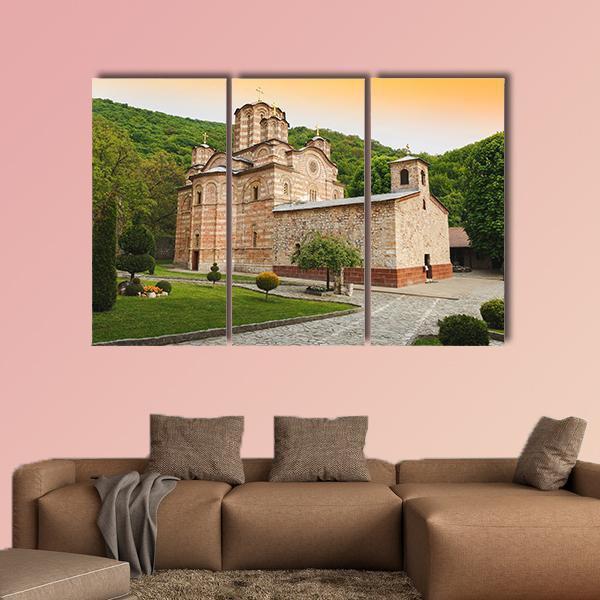 Serbian Orthodox Monastery Ravanica Canvas Wall Art-3 Horizontal-Gallery Wrap-37" x 24"-Tiaracle