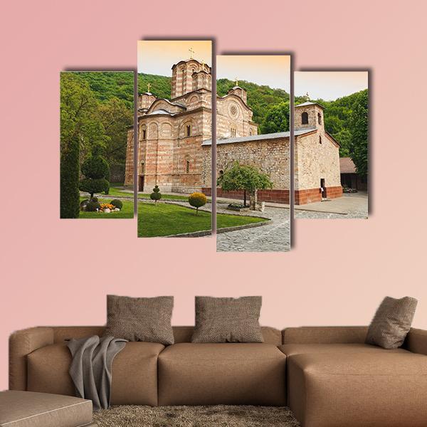 Serbian Orthodox Monastery Ravanica Canvas Wall Art-4 Pop-Gallery Wrap-50" x 32"-Tiaracle