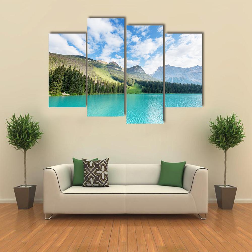 Serenity Emerald Lake In Canada Canvas Wall Art-4 Pop-Gallery Wrap-50" x 32"-Tiaracle