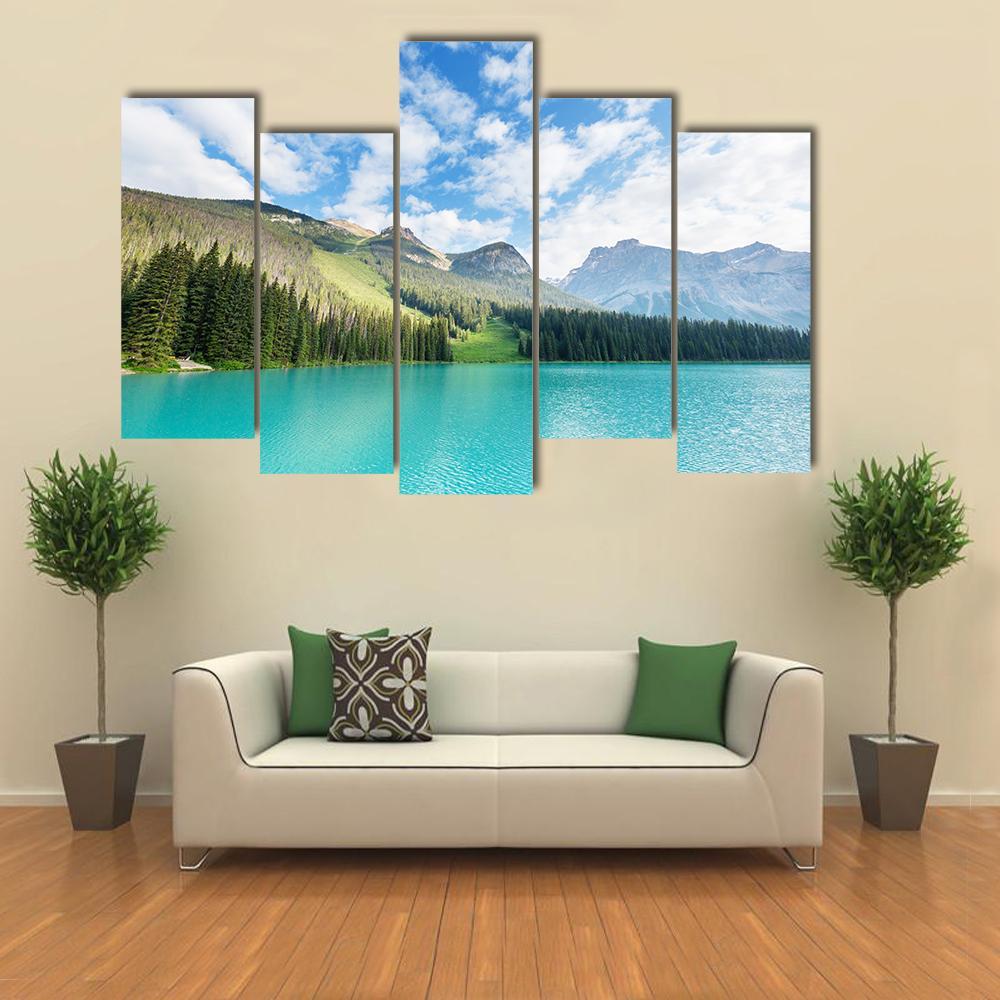 Serenity Emerald Lake In Canada Canvas Wall Art-5 Pop-Gallery Wrap-47" x 32"-Tiaracle