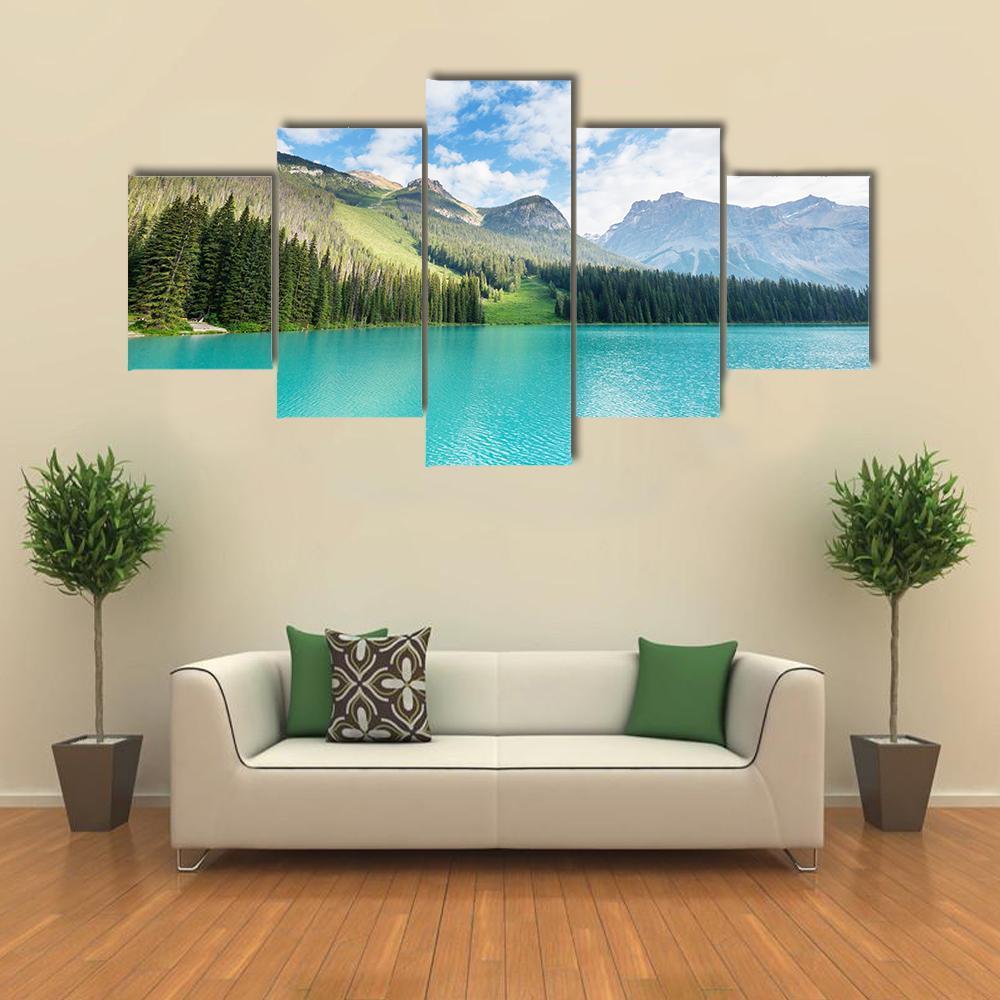 Serenity Emerald Lake In Canada Canvas Wall Art-5 Star-Gallery Wrap-62" x 32"-Tiaracle