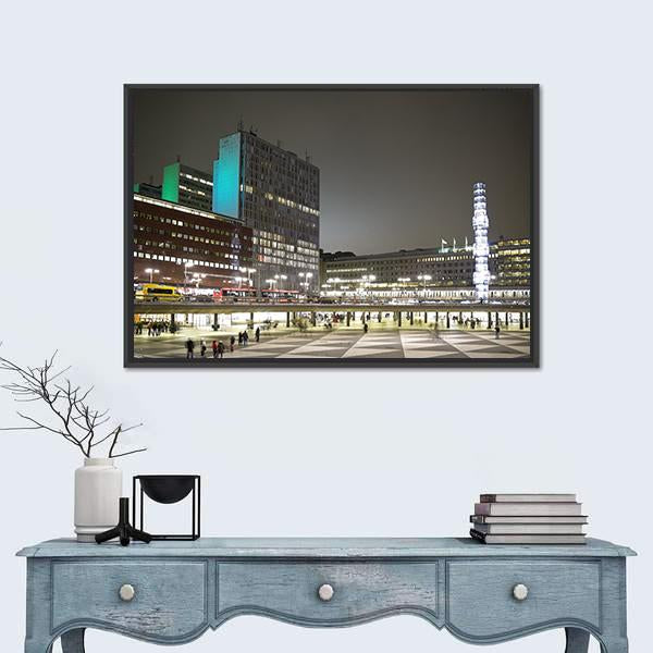 Sergels Torg Square In Stockholm City Canvas Wall Art-1 Piece-Floating Frame-24" x 16"-Tiaracle