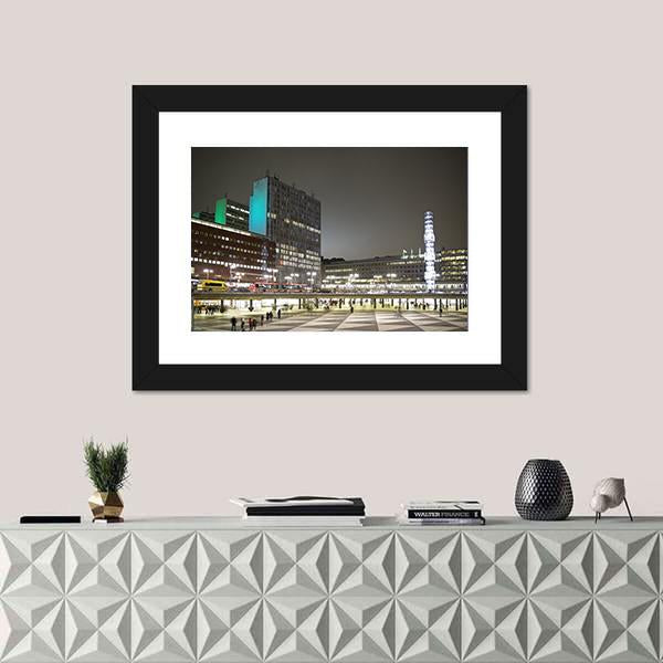 Sergels Torg Square In Stockholm City Canvas Wall Art-1 Piece-Framed Print-20" x 16"-Tiaracle