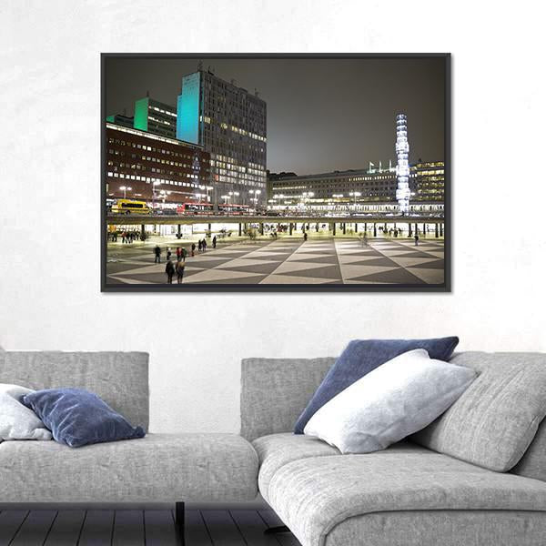 Sergels Torg Square In Stockholm City Canvas Wall Art-3 Horizontal-Gallery Wrap-25" x 16"-Tiaracle