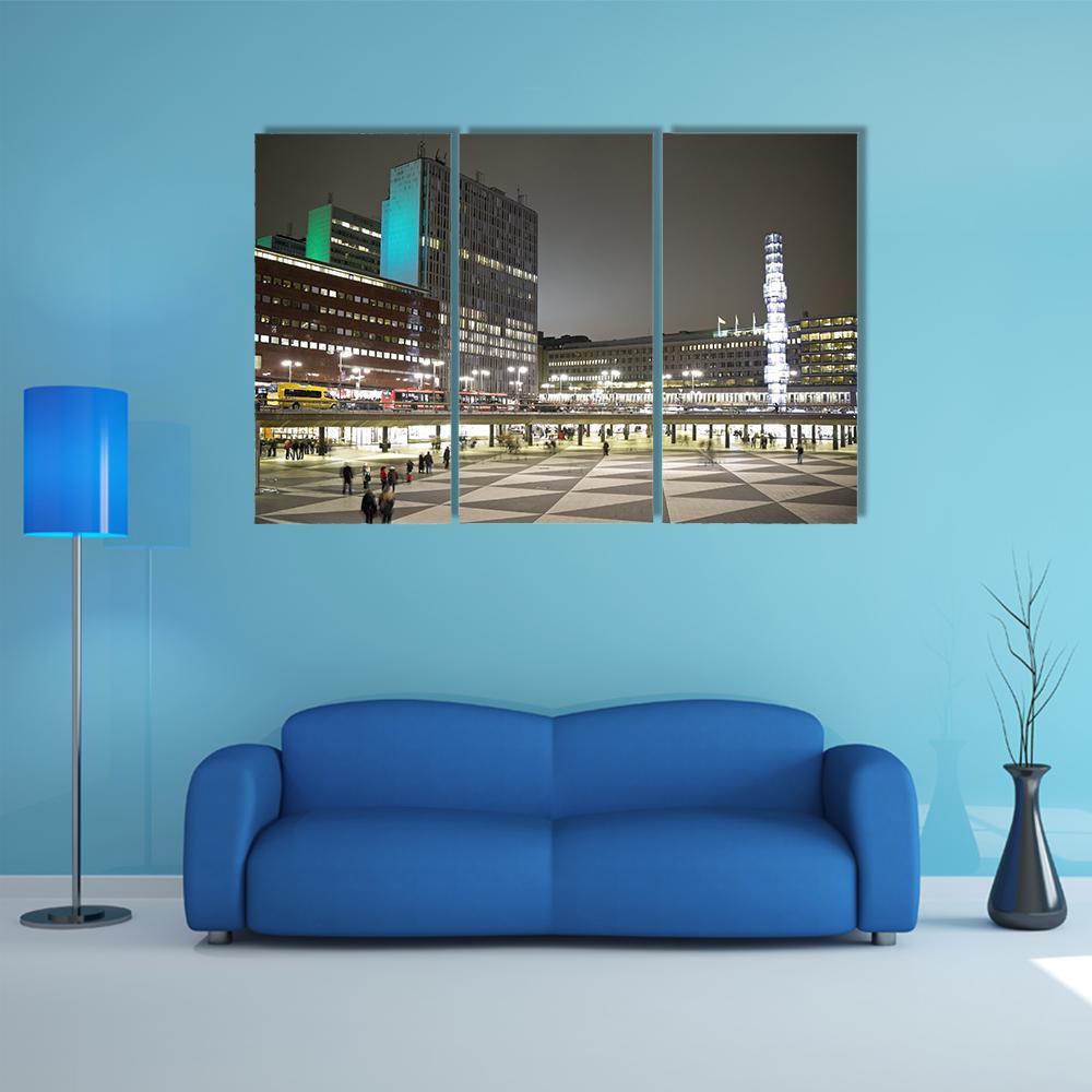 Sergels Torg Square In Stockholm City Canvas Wall Art-3 Horizontal-Gallery Wrap-37" x 24"-Tiaracle