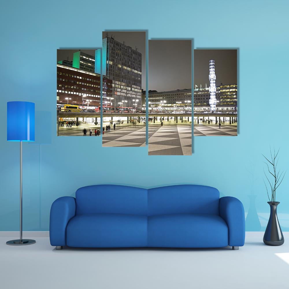 Sergels Torg Square In Stockholm City Canvas Wall Art-4 Pop-Gallery Wrap-50" x 32"-Tiaracle