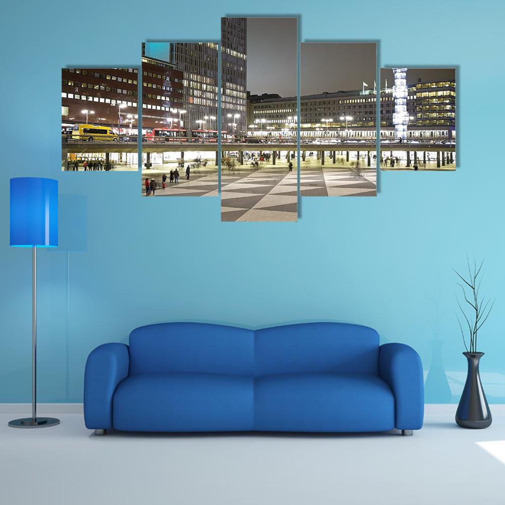 Sergels Torg Square In Stockholm City Canvas Wall Art-5 Star-Gallery Wrap-62" x 32"-Tiaracle