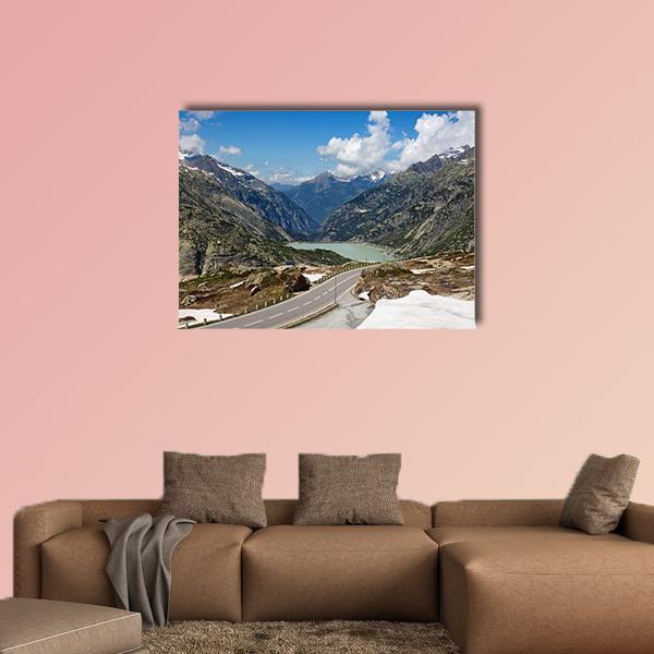Serpentine Road In Swiss Alps Canvas Wall Art-1 Piece-Gallery Wrap-48" x 32"-Tiaracle