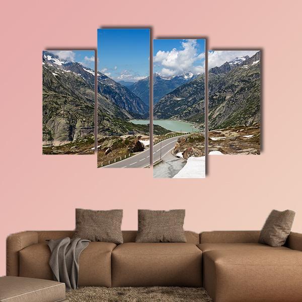 Serpentine Road In Swiss Alps Canvas Wall Art-4 Pop-Gallery Wrap-50" x 32"-Tiaracle