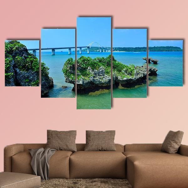 Sesoko Bridge In Okinawa Island Japan Canvas Wall Art-5 Star-Gallery Wrap-62" x 32"-Tiaracle