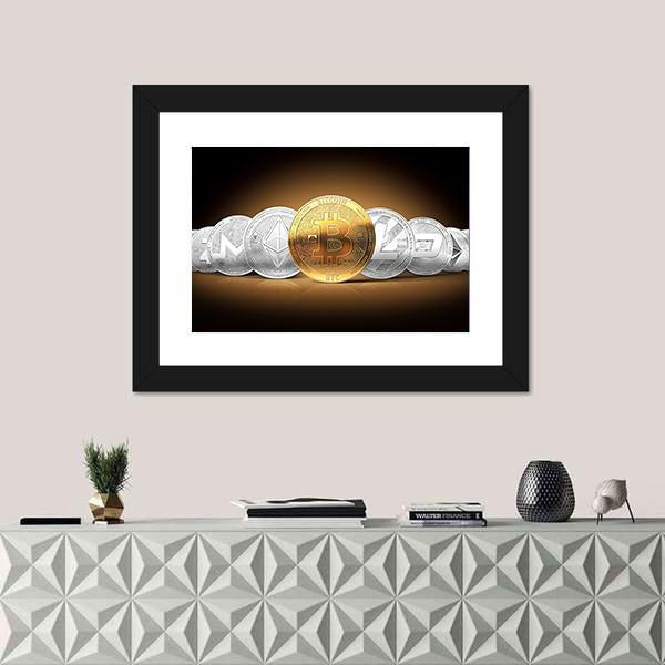 Set Of Cryptocurrencies Canvas Wall Art-1 Piece-Framed Print-20" x 16"-Tiaracle