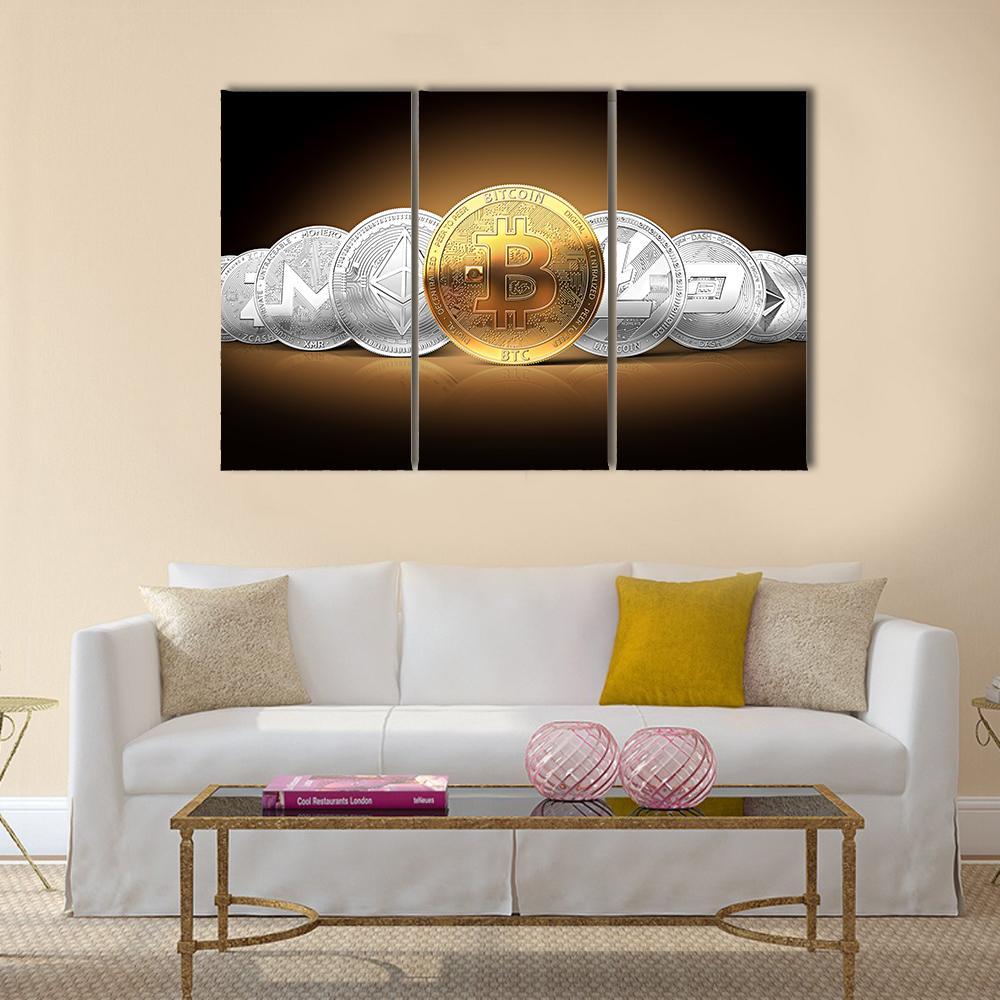Set Of Cryptocurrencies Canvas Wall Art-3 Horizontal-Gallery Wrap-37" x 24"-Tiaracle