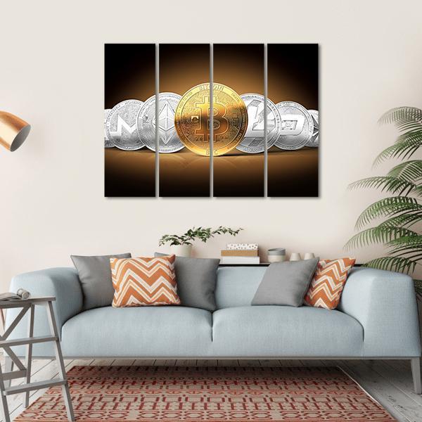 Set Of Cryptocurrencies Canvas Wall Art-4 Horizontal-Gallery Wrap-34" x 24"-Tiaracle