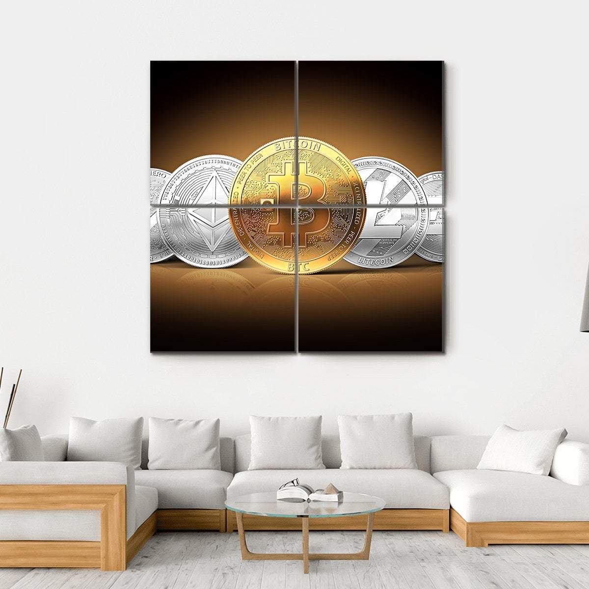 Set Of Cryptocurrencies Canvas Wall Art-4 Square-Gallery Wrap-17" x 17"-Tiaracle