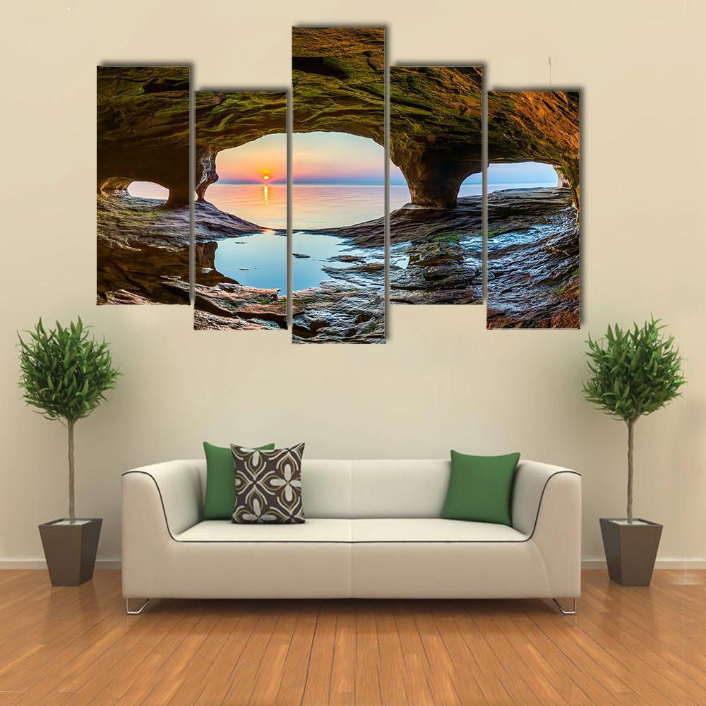 Lake Superior From Sea Cave Canvas Wall Art-5 Pop-Gallery Wrap-47" x 32"-Tiaracle