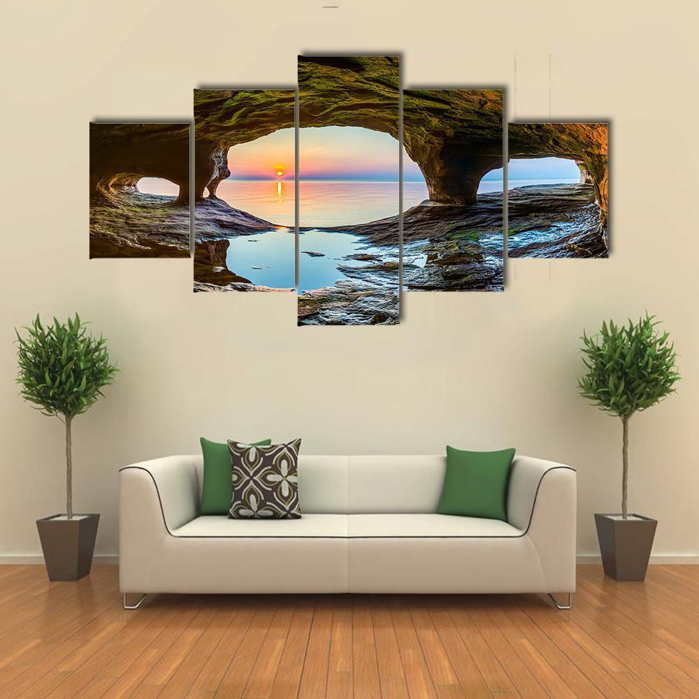 Lake Superior From Sea Cave Canvas Wall Art-5 Star-Gallery Wrap-62" x 32"-Tiaracle