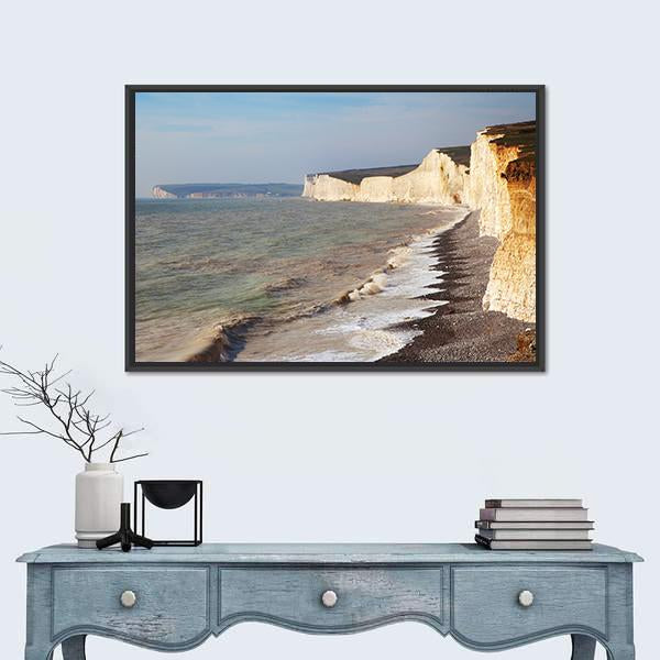 Seven Sisters Chalk Cliffs On England Canvas Wall Art-1 Piece-Floating Frame-24" x 16"-Tiaracle