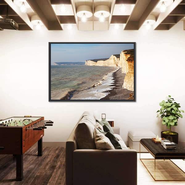 Seven Sisters Chalk Cliffs On England Canvas Wall Art-3 Horizontal-Gallery Wrap-25" x 16"-Tiaracle