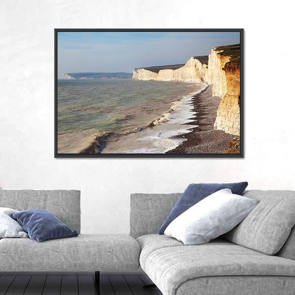Seven Sisters Chalk Cliffs On England Canvas Wall Art-3 Horizontal-Gallery Wrap-25" x 16"-Tiaracle