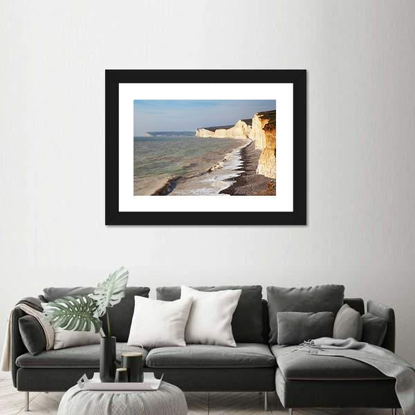 Seven Sisters Chalk Cliffs On England Canvas Wall Art-3 Horizontal-Gallery Wrap-25" x 16"-Tiaracle