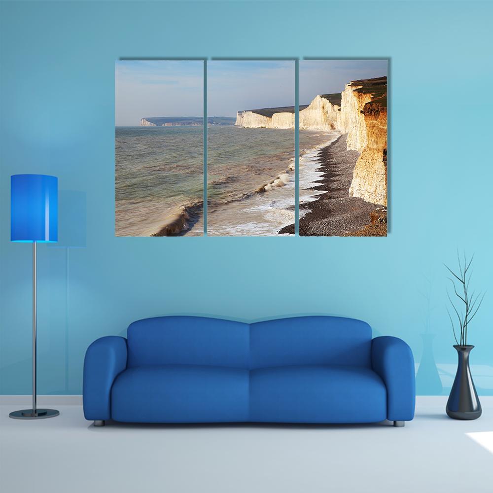 Seven Sisters Chalk Cliffs On England Canvas Wall Art-3 Horizontal-Gallery Wrap-37" x 24"-Tiaracle