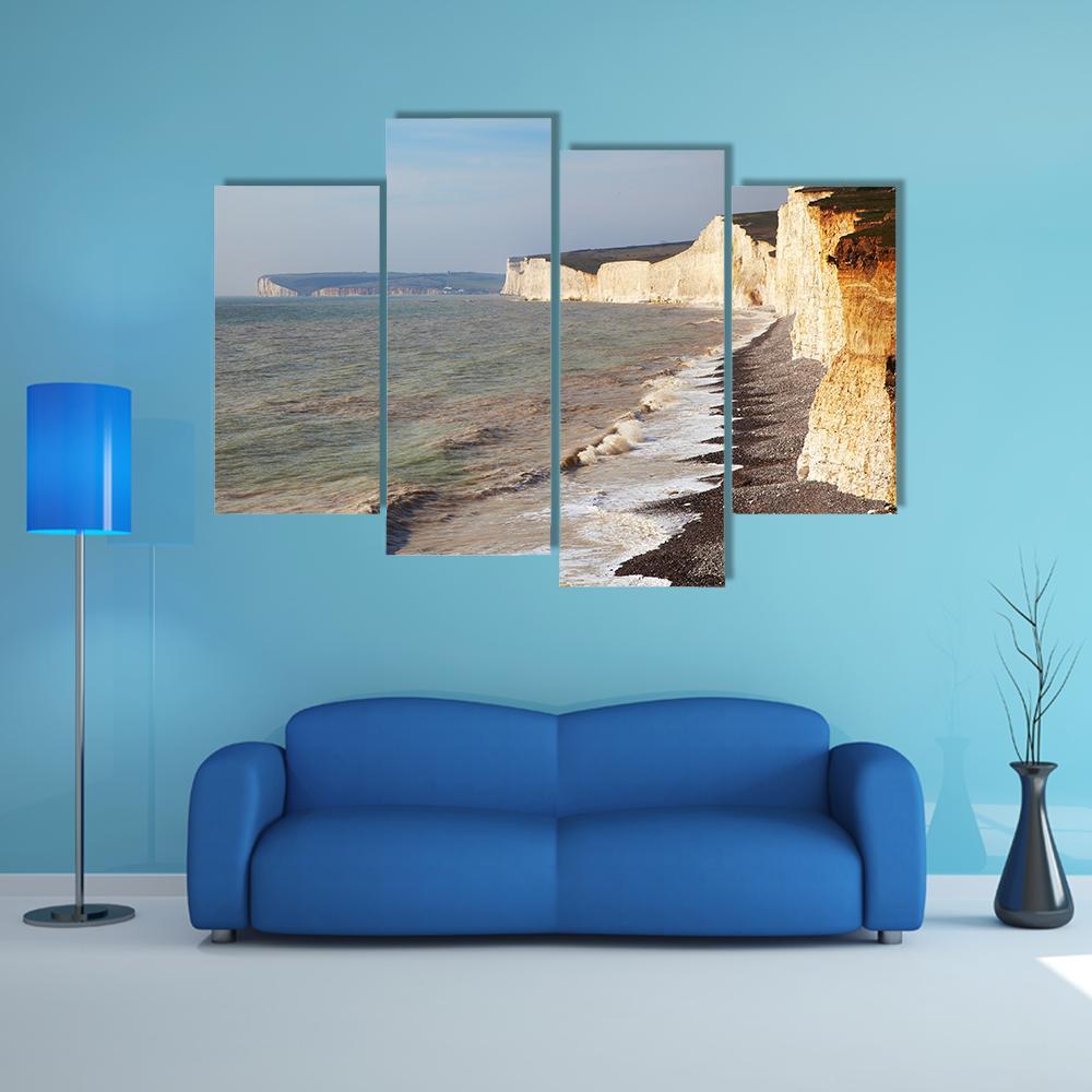 Seven Sisters Chalk Cliffs On England Canvas Wall Art-4 Pop-Gallery Wrap-50" x 32"-Tiaracle